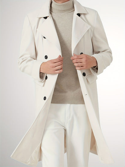 Men's Notch Lapel Long Trench Coat - Casual Insulated Winter Peacoat Classic Double Breasted Overcoat Solid Winter Coat -  Wool Blend - For Men - Suitable for Winter - Perfect Gift for Men