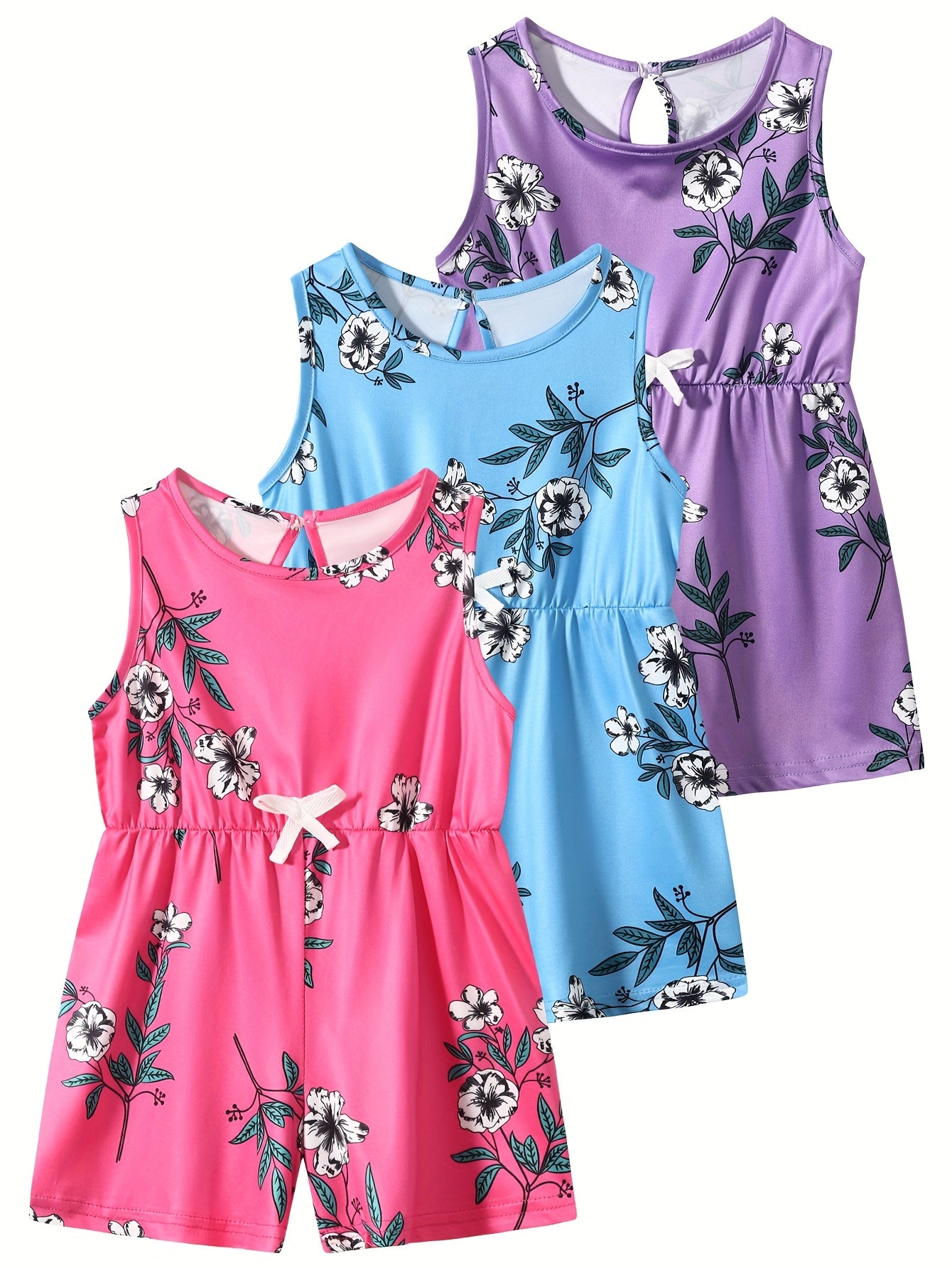 Set of 3, Trendy Summer Jumpsuits for Girls, Perfect for Casual Wear, for Outdoor