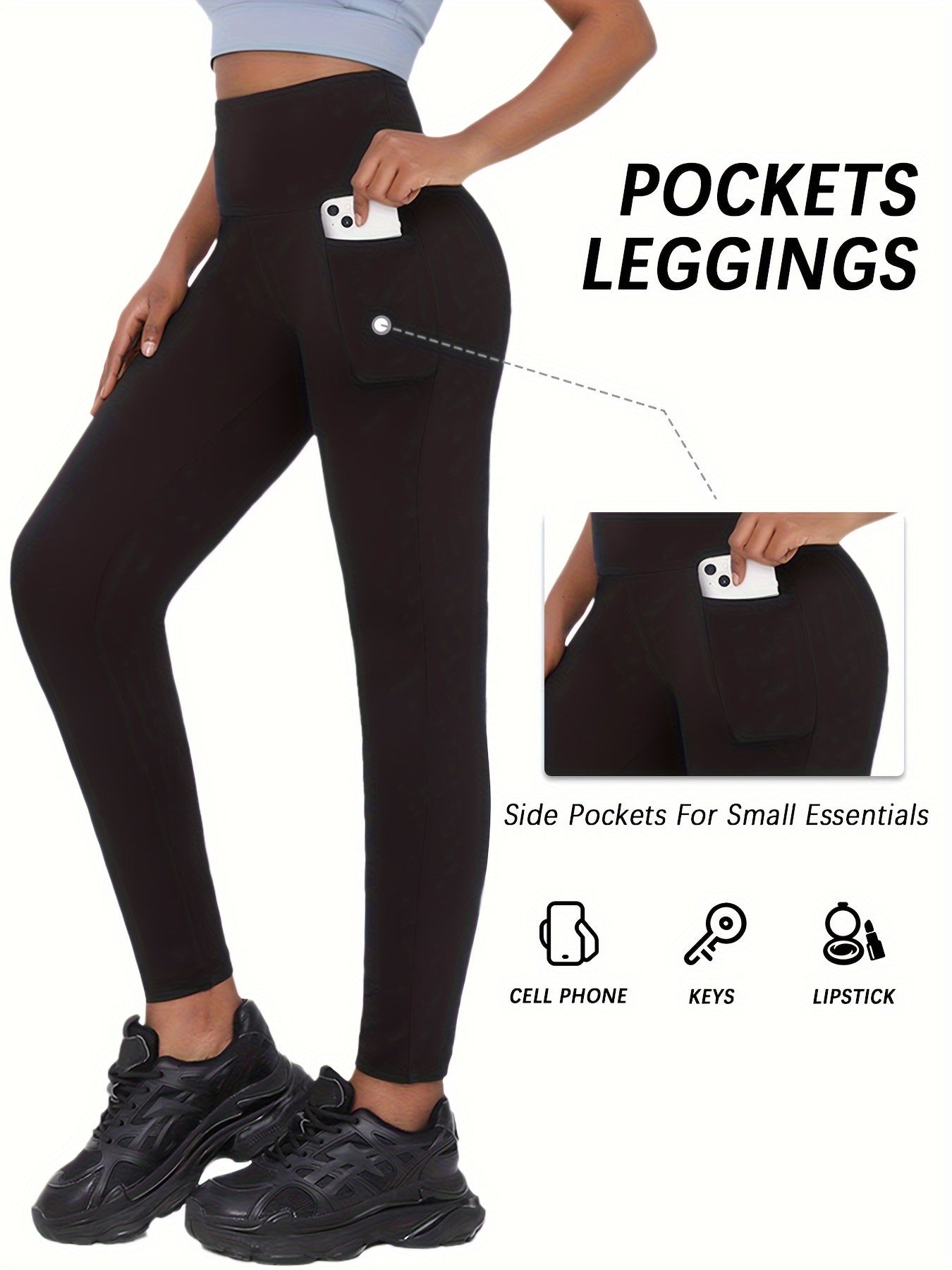 3 Pack Super Soft Leggings with Pockets for Women, High Waisted Tummy Control Workout Yoga Running Pants Leggings