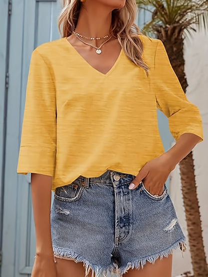 Women's V-neck Half Sleeve Loose Basic T-shirt
