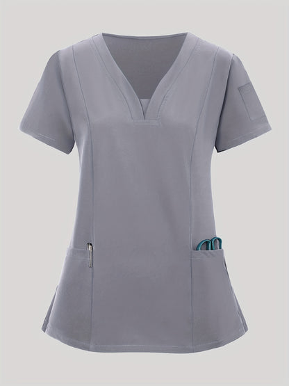 Women'S V-Neck Frosted Breathable Uniform Pocket Handwash Workwear Brush Handwear Top