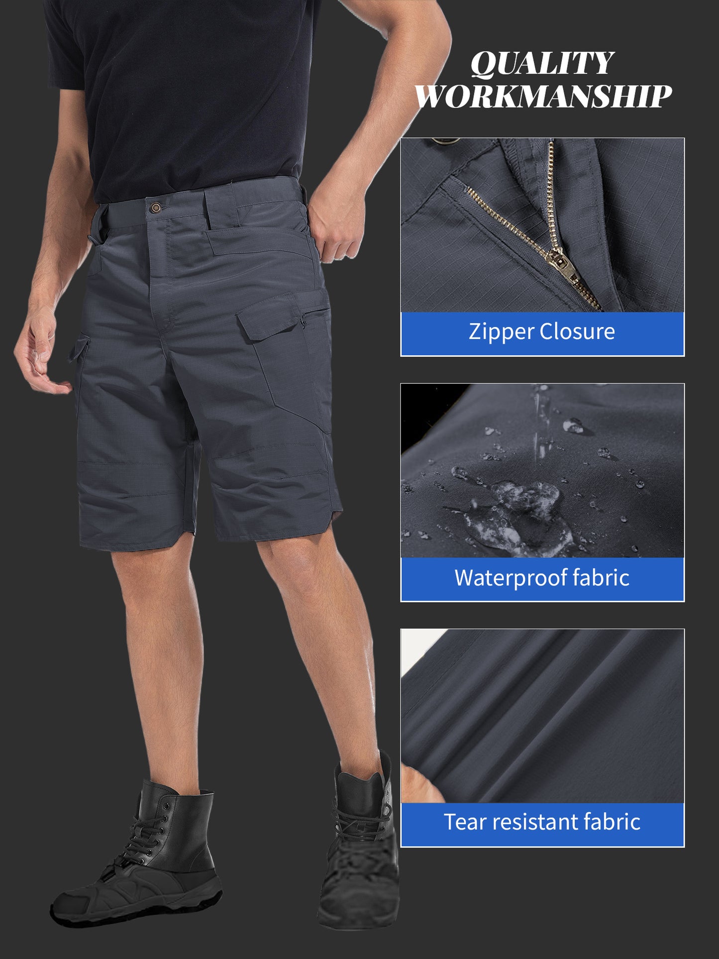 2pcs Cargo Shorts for Men Outdoor Casual Hiking Work Shorts with Multi-Pocket (No Belt)