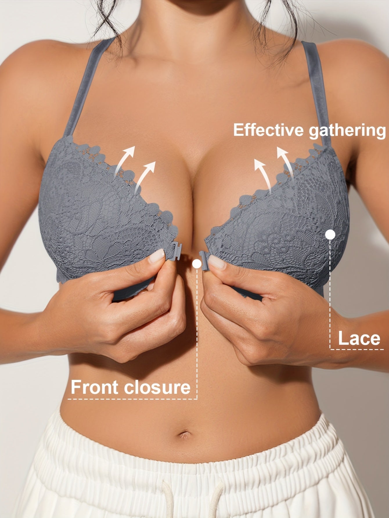 Sexy Lace Front-Buttoned Lingerie Women'S Cup-Shaped Soft And Breathable Push-Up Bra. Shipped from Local