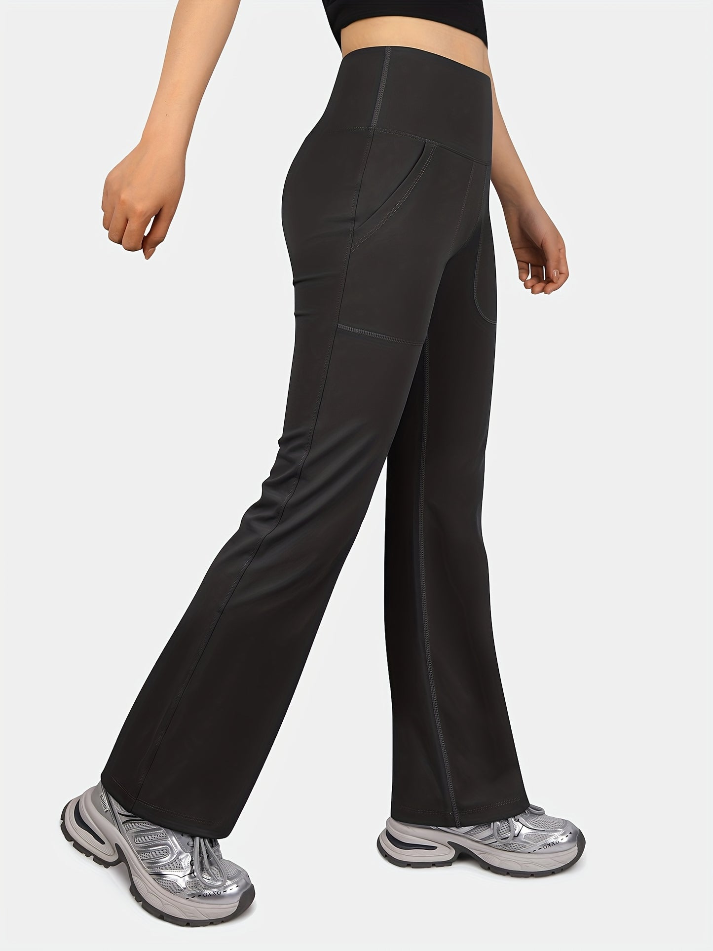 Women's High-Waisted Yoga Pants with Deep Pockets - Non-See-Through Tummy Control Workout Leggings, Stretchy Wide-Leg Flare Bottoms for Yoga, Running, Gym - All-Season Fitness Pants, Activewear Bottoms, Stylish Activewear, Durable Construction, Flared Leg