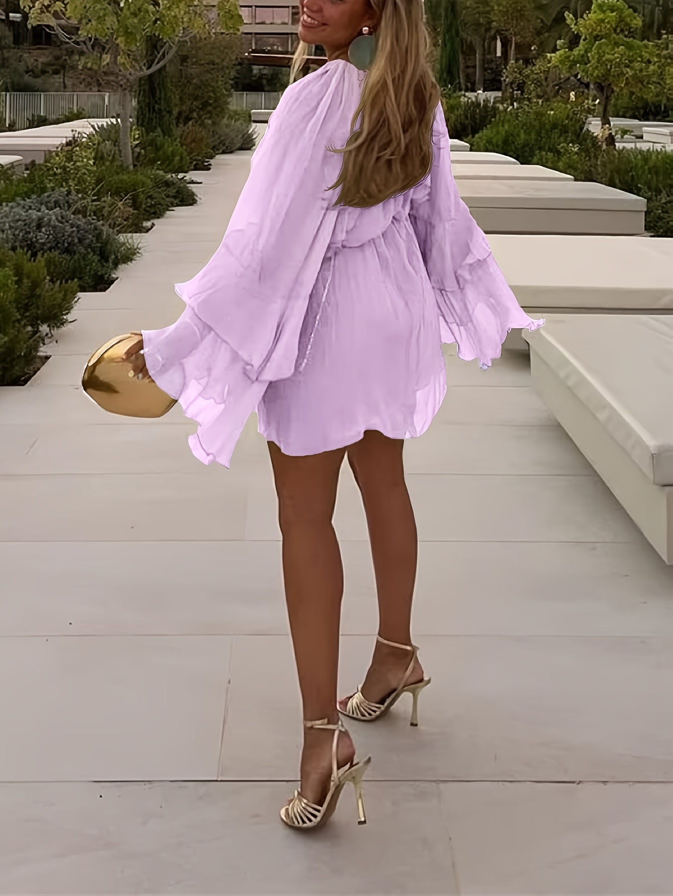 Local Elegant Chic Women's Spring Summer Chiffon Casual Vacation Layered Ruffle Loose Dress