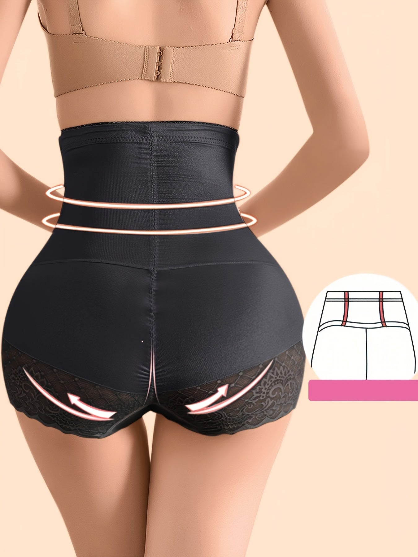Contrast Lace High Waist Tummy Control Compression Shaping Panties, Shaping Belted Waist Double-layer Jacquard Belly Strong Hold Body Shaper, Postpartum Support, Women'S Underwear & Shapewear
