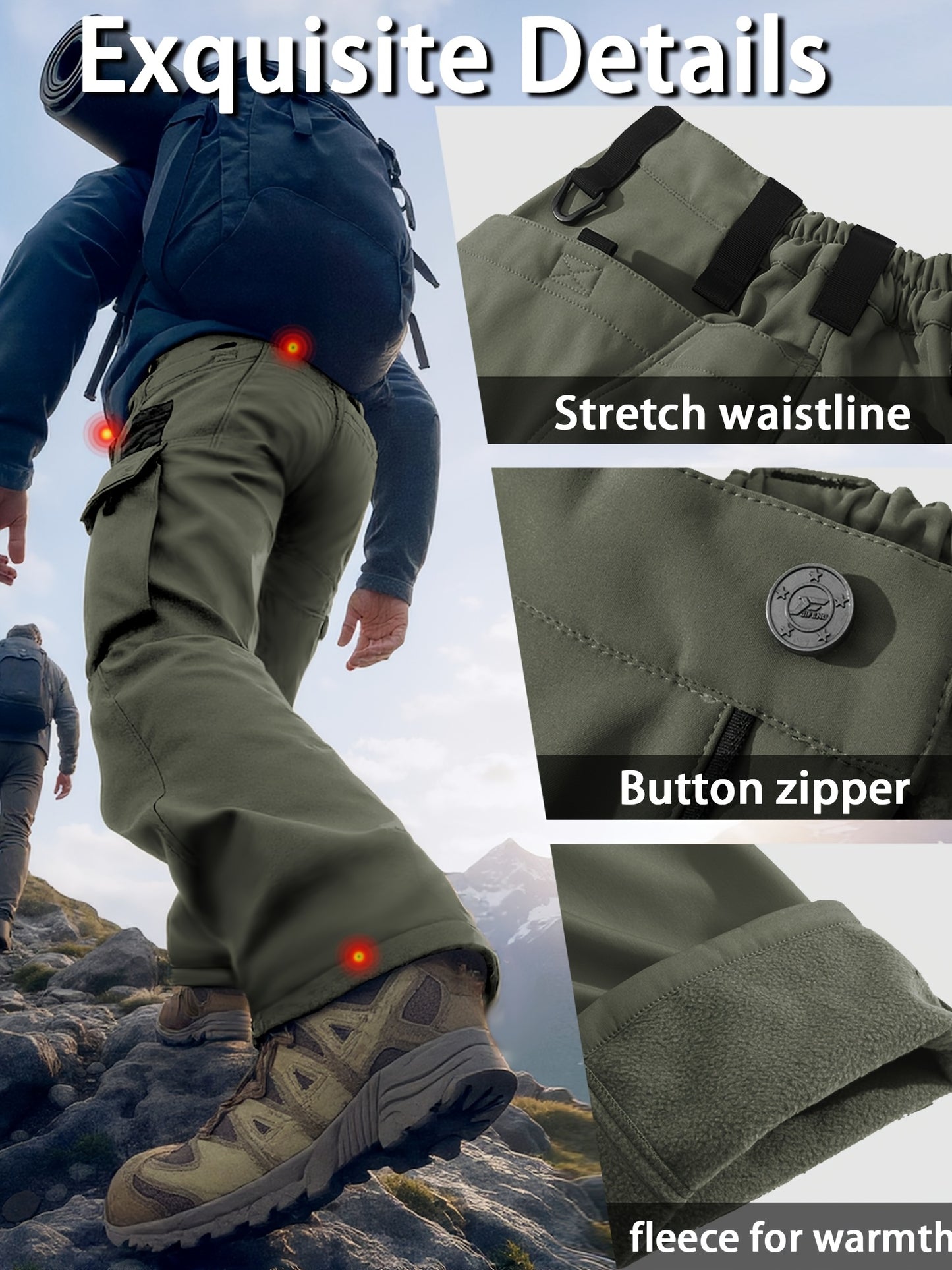 Men's Heavy-Duty Tactical Winter Pants - Thickened Insulated Work Pants with Multi-Pocket Design, MOLLE System Compatible for Hiking, Hunting, Construction - All-Season Outdoor Pants, Winter Work Pants for Men, Mens Winter Pants, Baggy Snow Pants