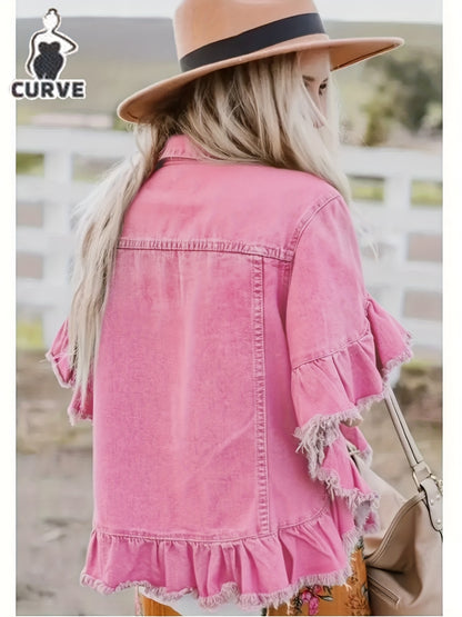 Designer Style Pleated Loose Cuffs And Loose Hem Denim Jacket