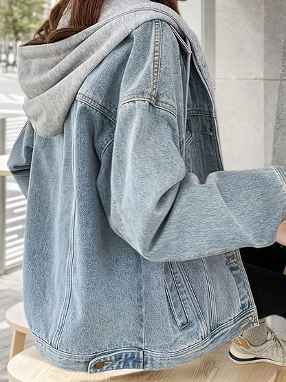 2025 New Women'S Denim Jacket with Hood, Oversized Imitation Old Denim Jacket, Hooded Sweatshirt