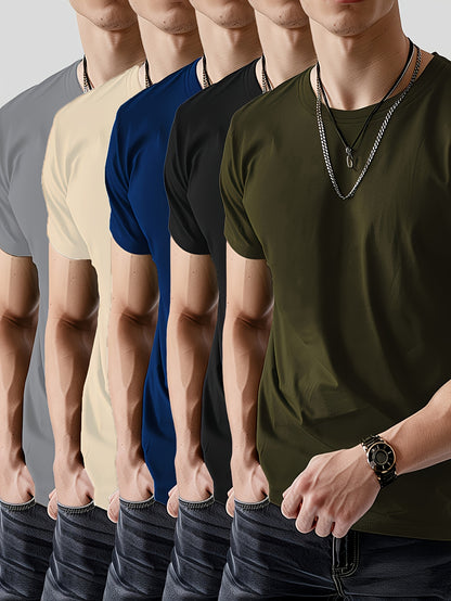 Five-Piece Collection, Made of 100%, Featuring Short-Sleeved T-Shirts in a Classic Solid Color, Suitable for Both Men And Women