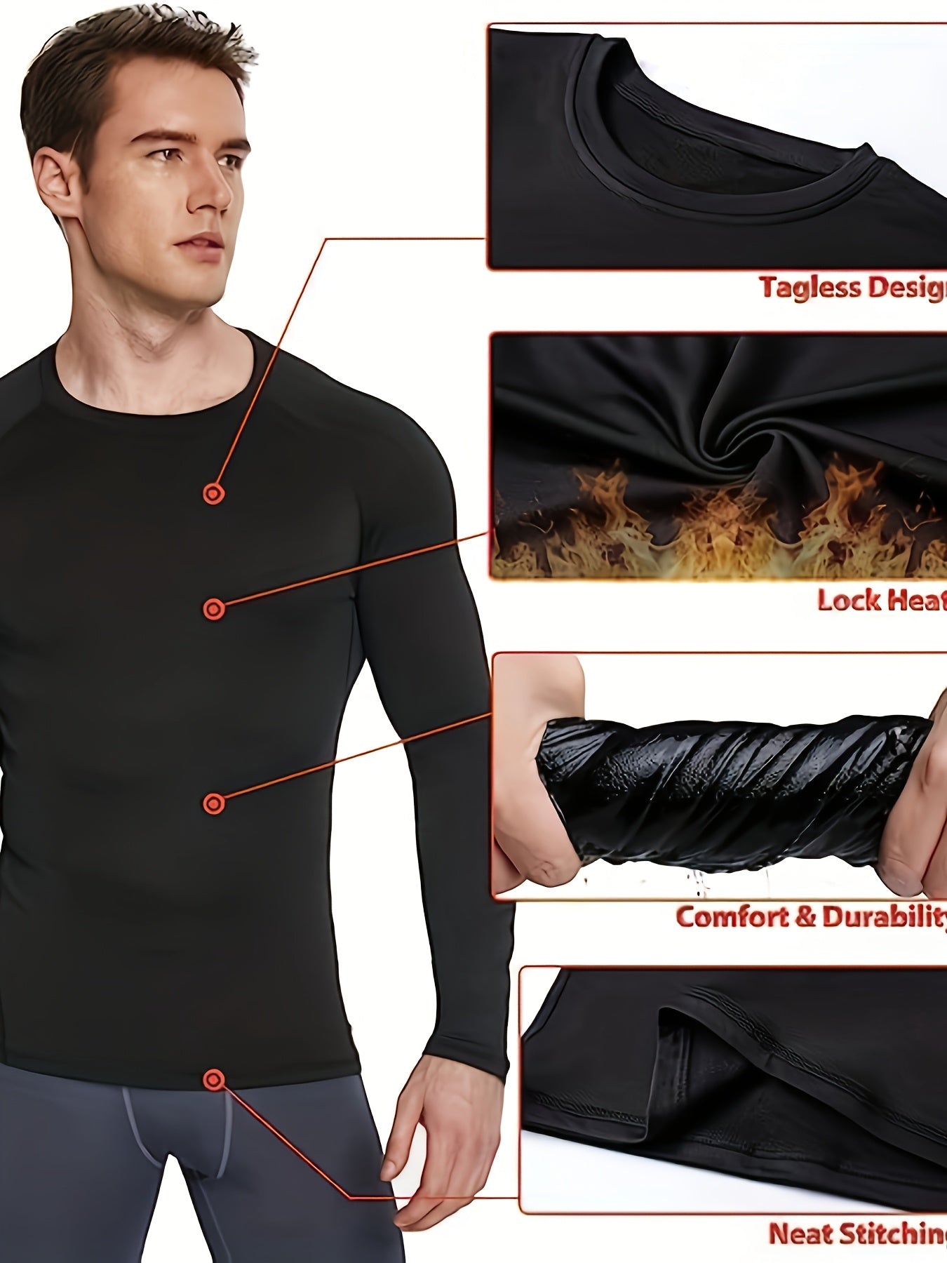 5pcs Men'S Thermal Round-Neck Shirt Set Long-Sleeve Compression Shirt Fleece-Lined Base Layer Sports Top Fitness Set, 2026, Valentine'S Day, Gifts