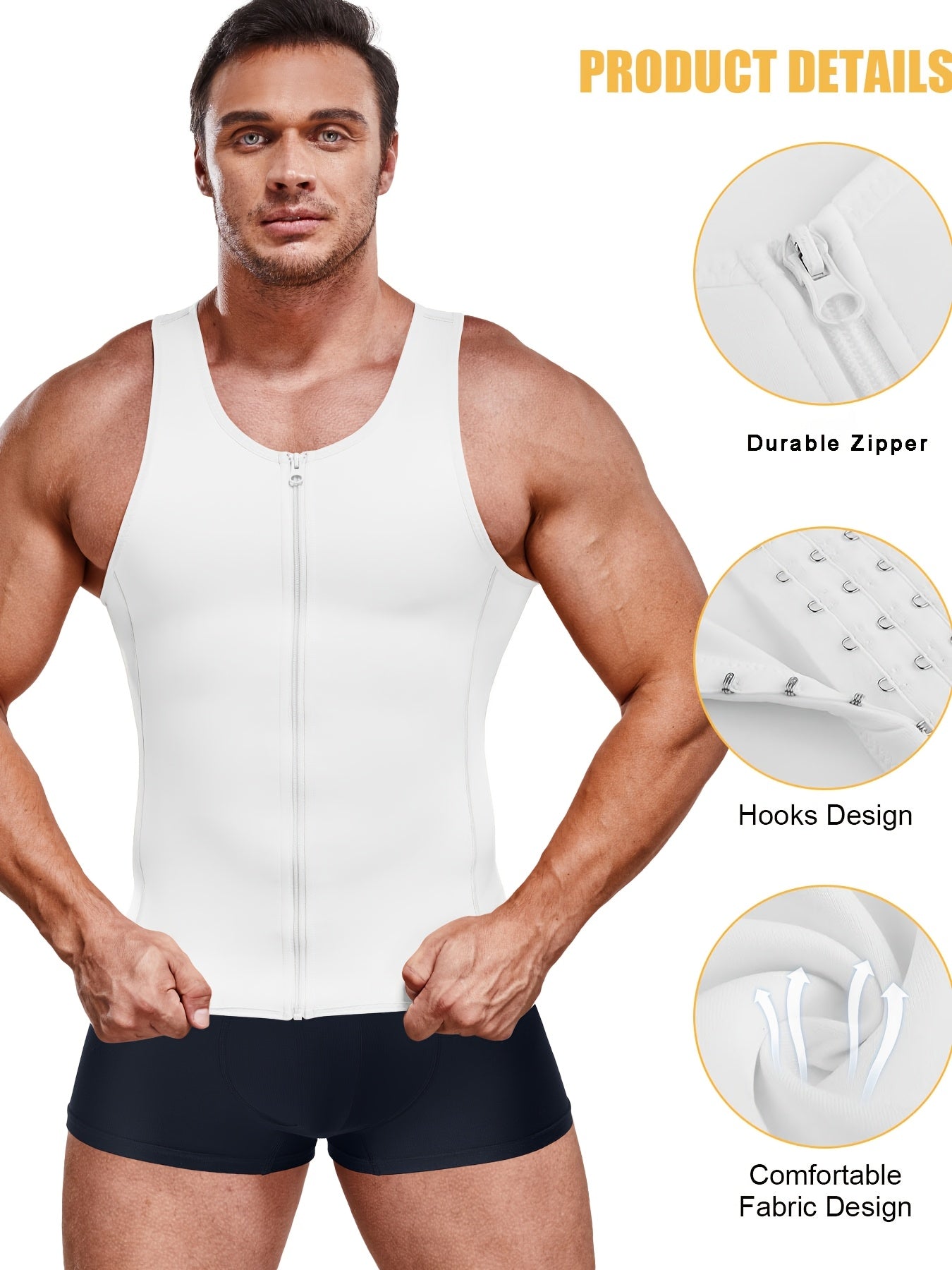 (Order One Size Up) Men'S Waist Trainer Body Shaper Vest - Streamlined Compression Support, Tummy & Chest Sculpting, 2 In 1 Zipper Tank Top