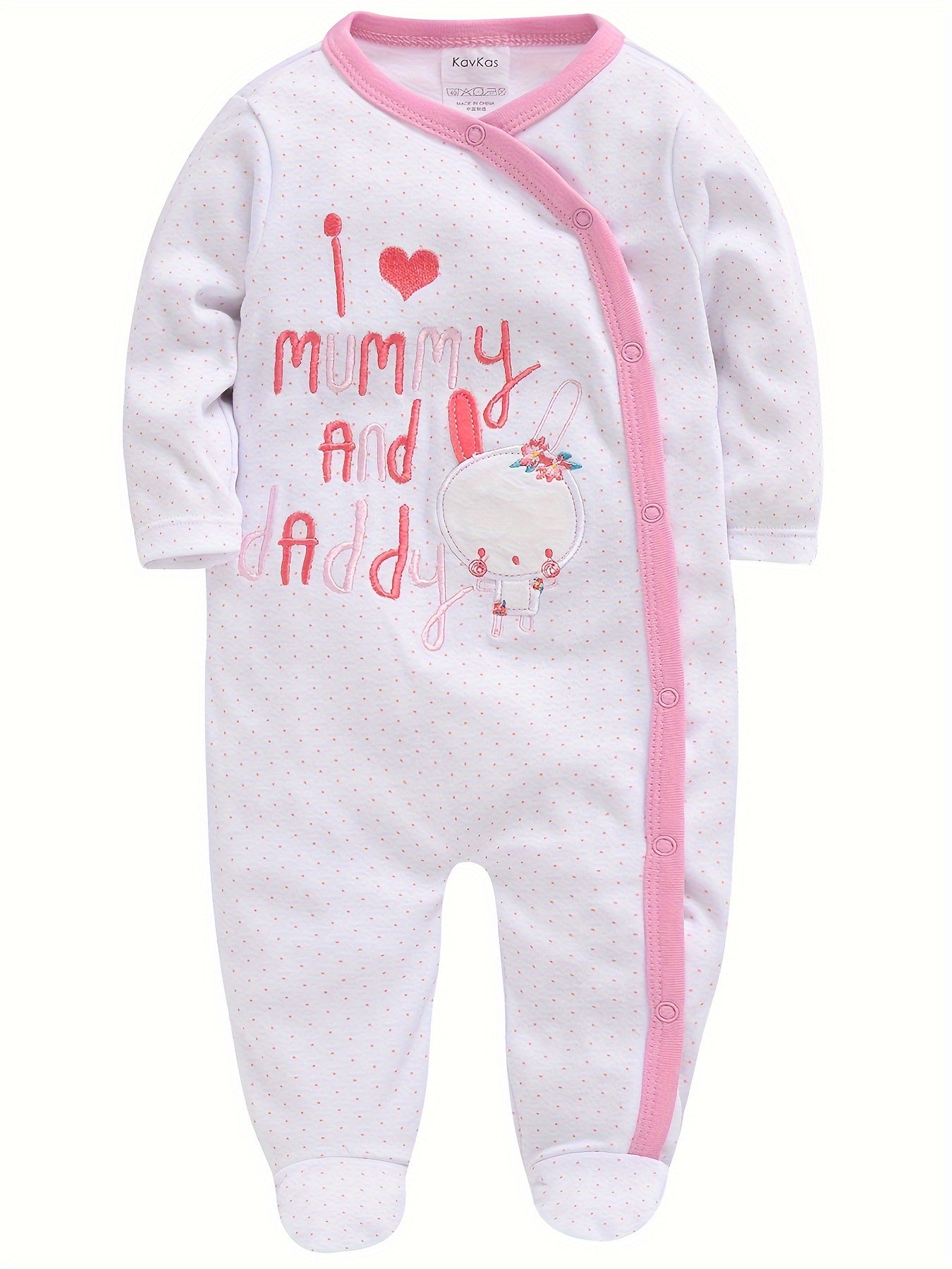 3pcs Baby Girl Cute Pink 1pc Jumpsuit Soft Long Sleeve Footed Romper Cartoon Bunny Rabbit Floral Print Newborn Girls' Overall Bodysuits Outfit Clothes for Infant Girl 0-12 Months, Perfect for Outdoor
