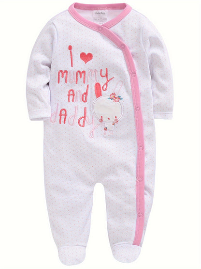 3pcs Baby Girl Cute Pink 1pc Jumpsuit Soft Long Sleeve Footed Romper Cartoon Bunny Rabbit Floral Print Newborn Girls' Overall Bodysuits Outfit Clothes for Infant Girl 0-12 Months, Perfect for Outdoor