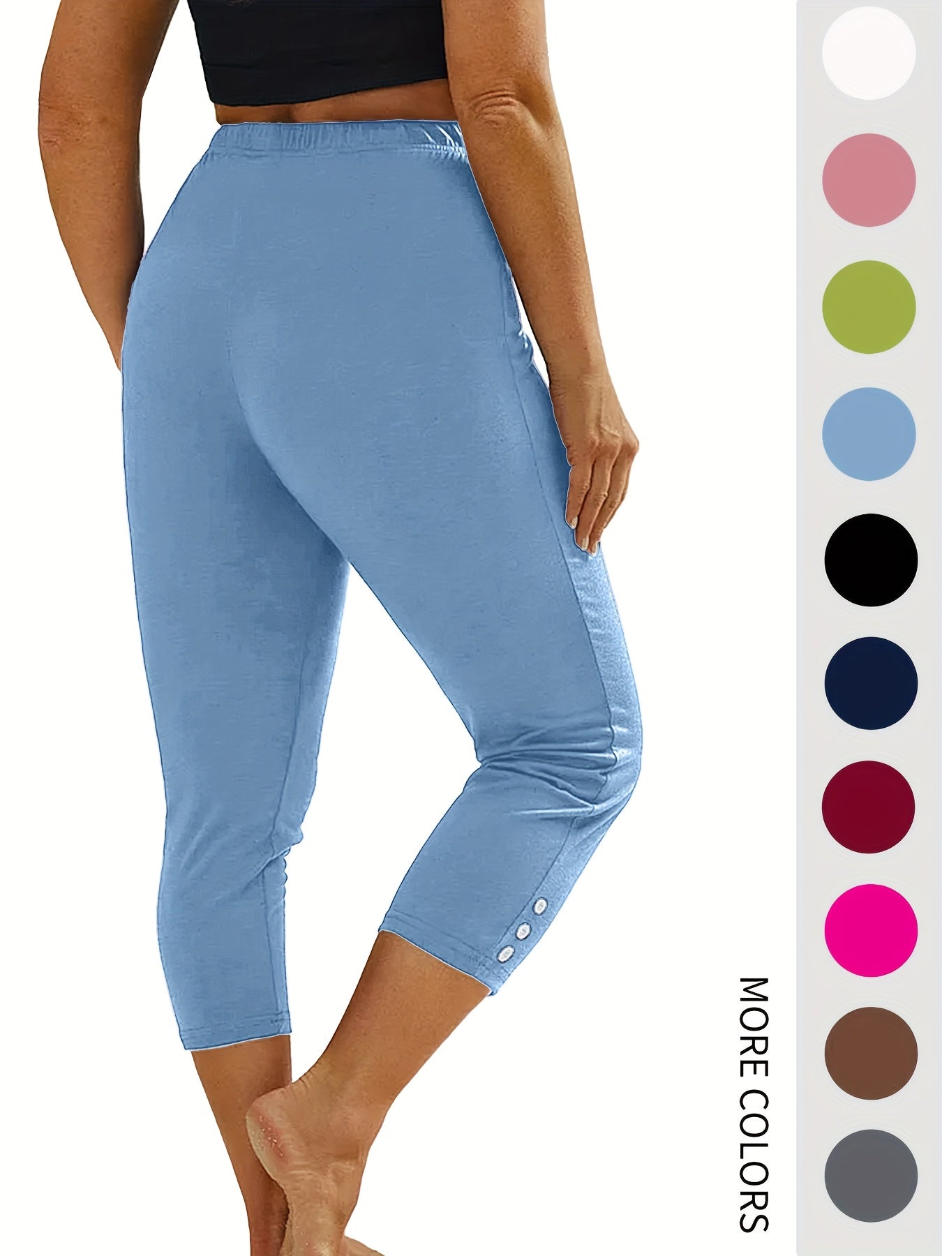 Women's White+Green+Light Blue+Black High-Waist Leggings - product view 26
