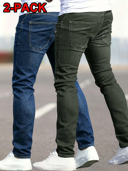 2 pcs - Trendy Ripped Jeans for Men - Fashionable Street Style Stretch Jeans for Men - Suitable for All Seasons