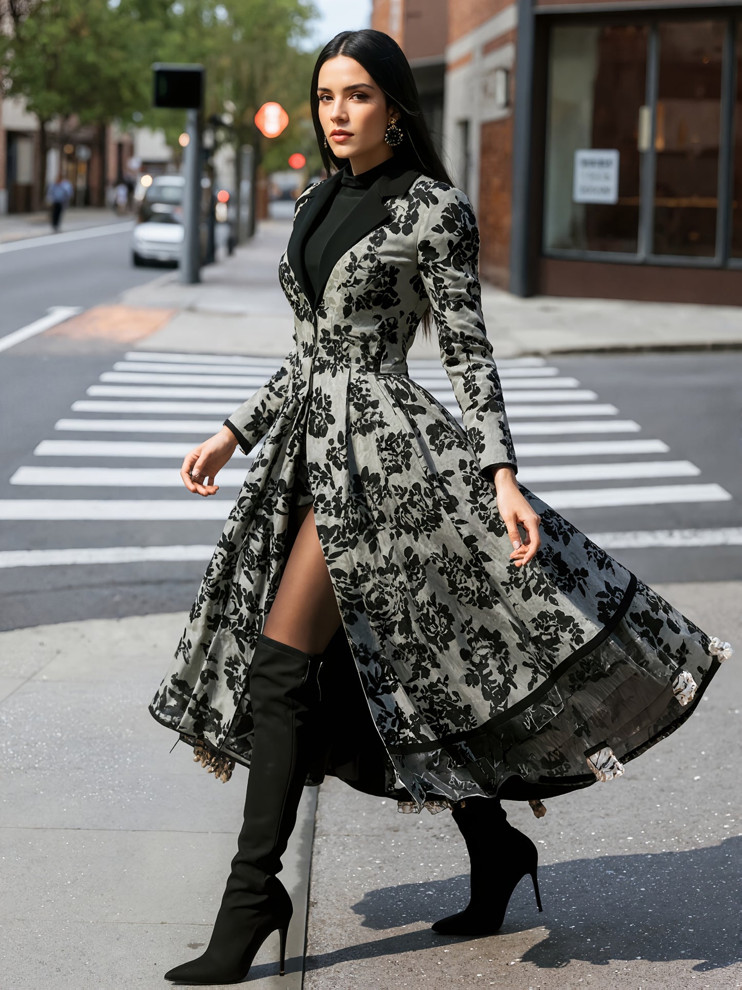 2025  Beauty Autumn and Winter Lace Patchwork Jacket Vintage Long Trench Coat Women, casual and comfortable, machine washable