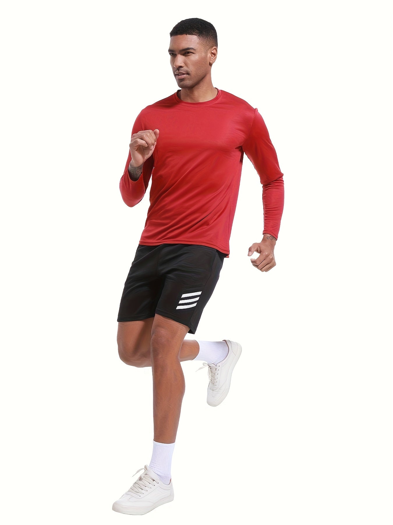 5pcs Men'S Sports And Leisure Long Sleeved T-shirt, Multi-color Basic Style, Breathable Quick Drying Solid Color Round Neck Sports Top