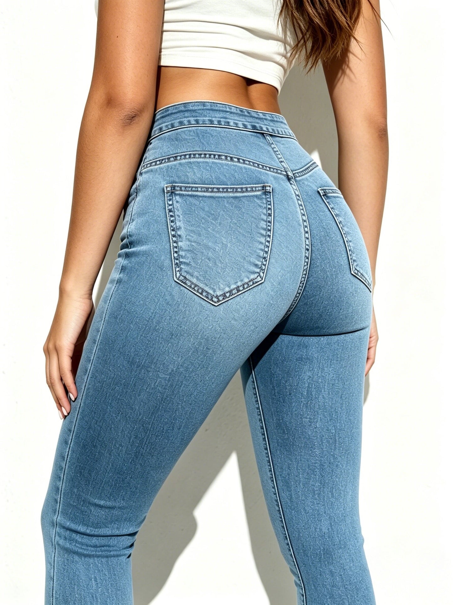 [High Waist Skinny Jeans] Women's High Waist Stretch Skinny Jeans with Tummy Control & Hip Lift - Elastic Waistband Washed Denim Pants Suitable for Work, Daily Wear, Tummy Control Suitable for Workouts, Casual Outfits, Pocketed Trousers