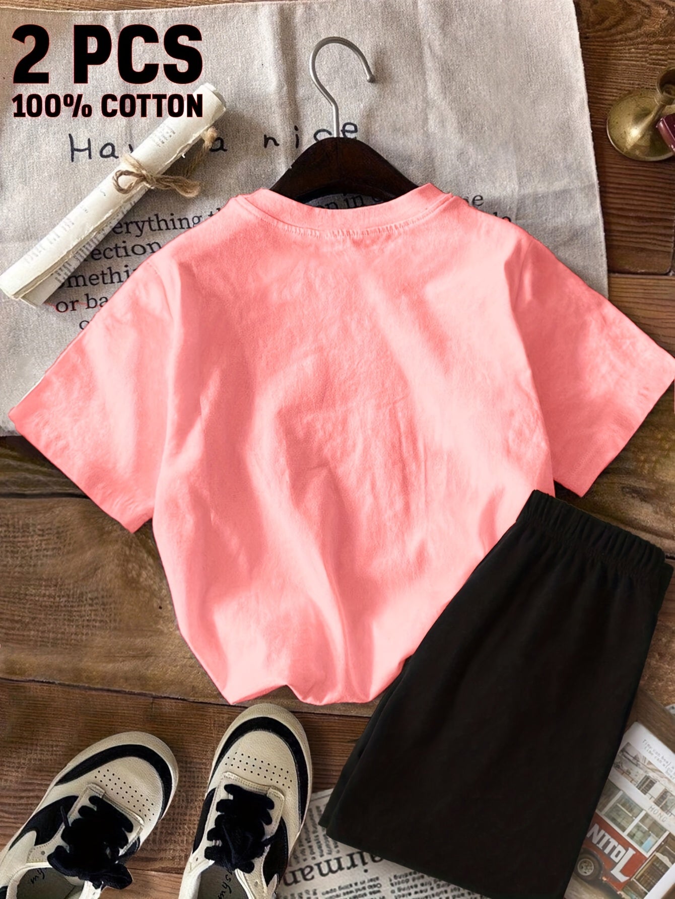 2pcs New Summer Girl The Wheels On The Bus Go Round And Round Short Sleeved 100% T-Shirt and Shorts 2pcs Set Perfect for Outdoor