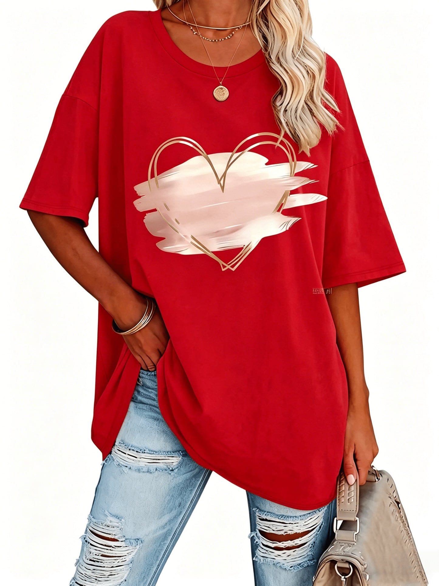 Plus Size, Plus Size Comfortable Short Sleeve Round Neck Top