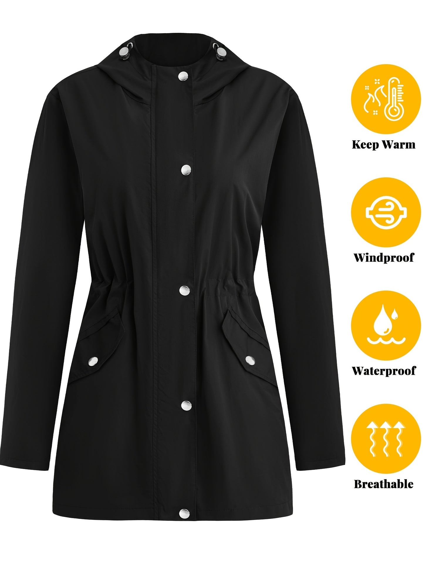 Women'S Lightweight Raincoat - Breathable Windbreaker Jacket With Adjustable Hood, Stylish Trench Coat For Outdoor & Work, Machine Washable, X-Shape Design
