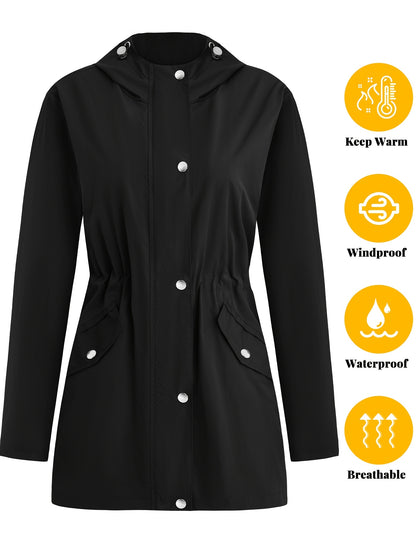 Women'S Lightweight Raincoat - Breathable Windbreaker Jacket With Adjustable Hood, Stylish Trench Coat For Outdoor & Work, Machine Washable, X-Shape Design