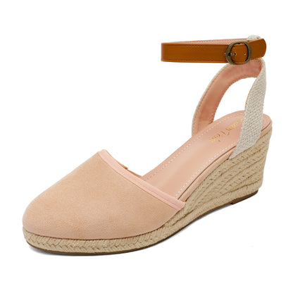 Women's Ankle Strap Closed Toe Espadrille Wedge Heels Sandals, Versatile and Stylish for weddings, shopping, dating, with wrap dresses, jeans, skirts, shorts, jumpsuits, for formal or casual occasions