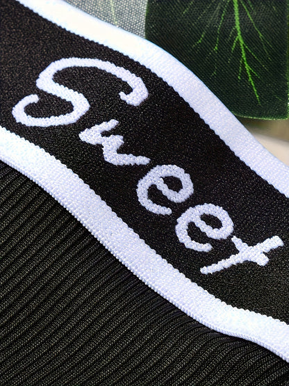 1 Set of Underwear Set with Women'S Letter Print, Dopamine Vest Bra, American Sports Underwear, Breathable Solid Sports Bra And Underwear, Push Up Bra And Underwear Underwear Set