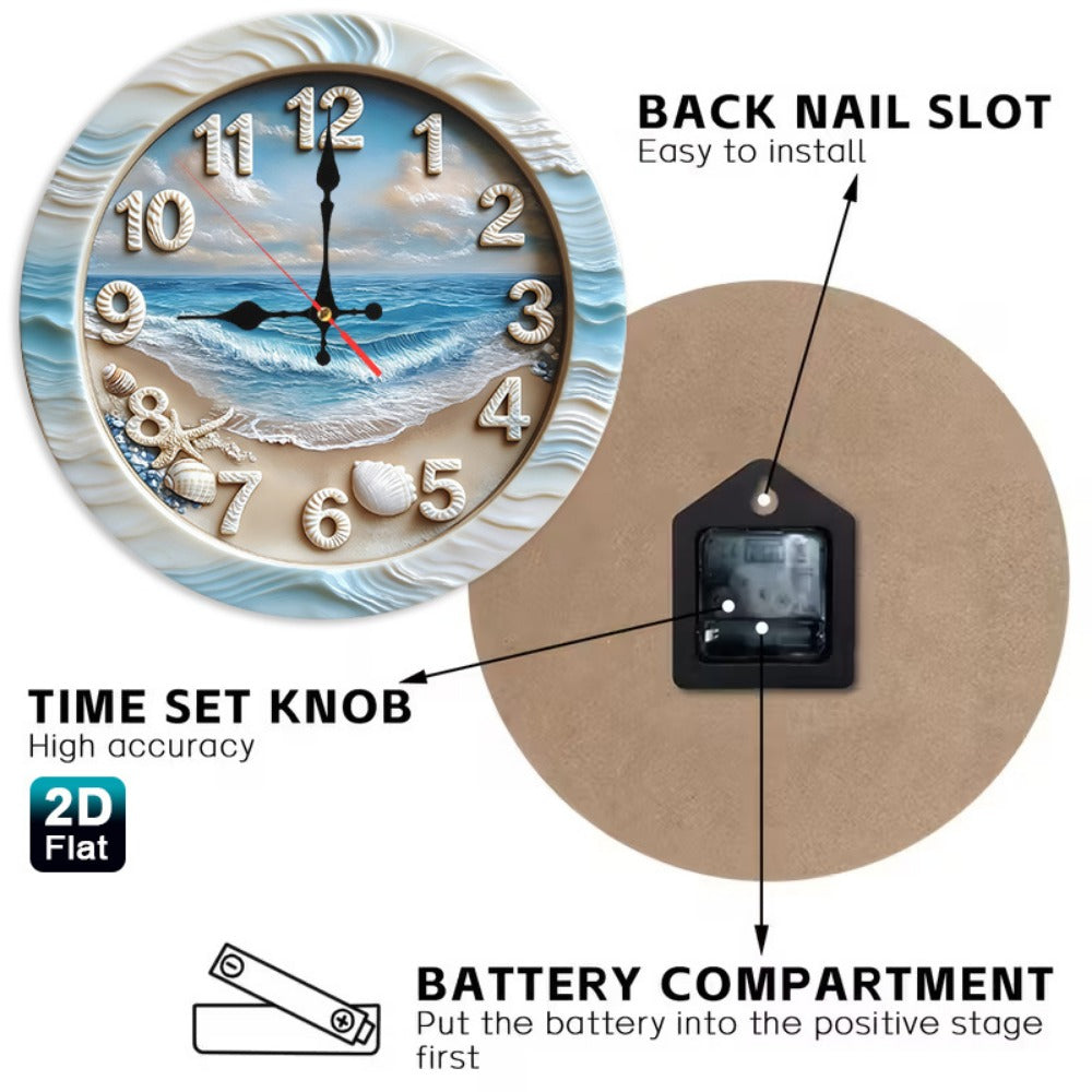 Beach Scene Nursery Wall Clock - Battery-Powered Coastal Design