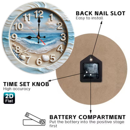 Beach Scene Nursery Wall Clock - Battery-Powered Coastal Design