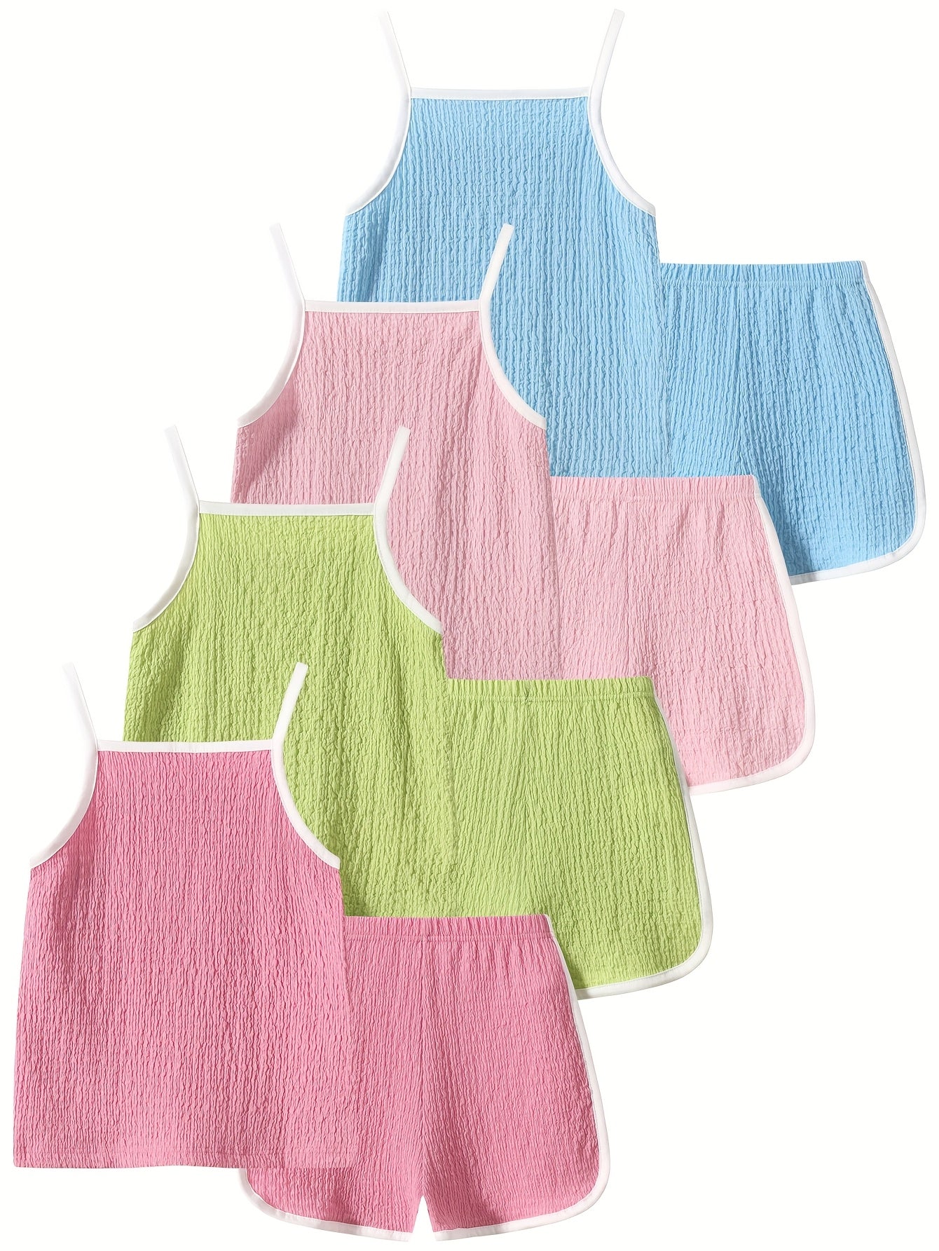 8pcs Girls Summer Camisole Vest 2pcs Tops + Pants Set Summer New Baby Thin Shorts Holiday Gift Party Girl's Clothes Children's Clothing, Perfect for Outdoor