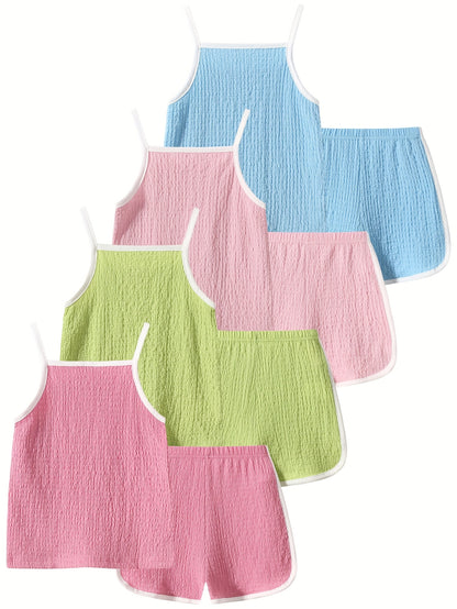8pcs Girls Summer Camisole Vest 2pcs Tops + Pants Set Summer New Baby Thin Shorts Holiday Gift Party Girl's Clothes Children's Clothing, Perfect for Outdoor