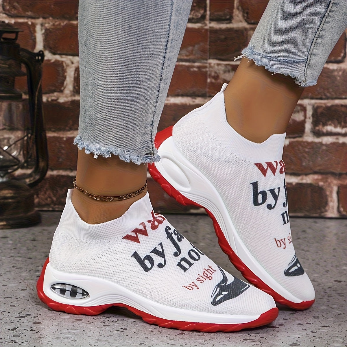 Women's Knitted Printed Air-Cushioned Casual Sports Shoes, Women Shoes, Sneakers