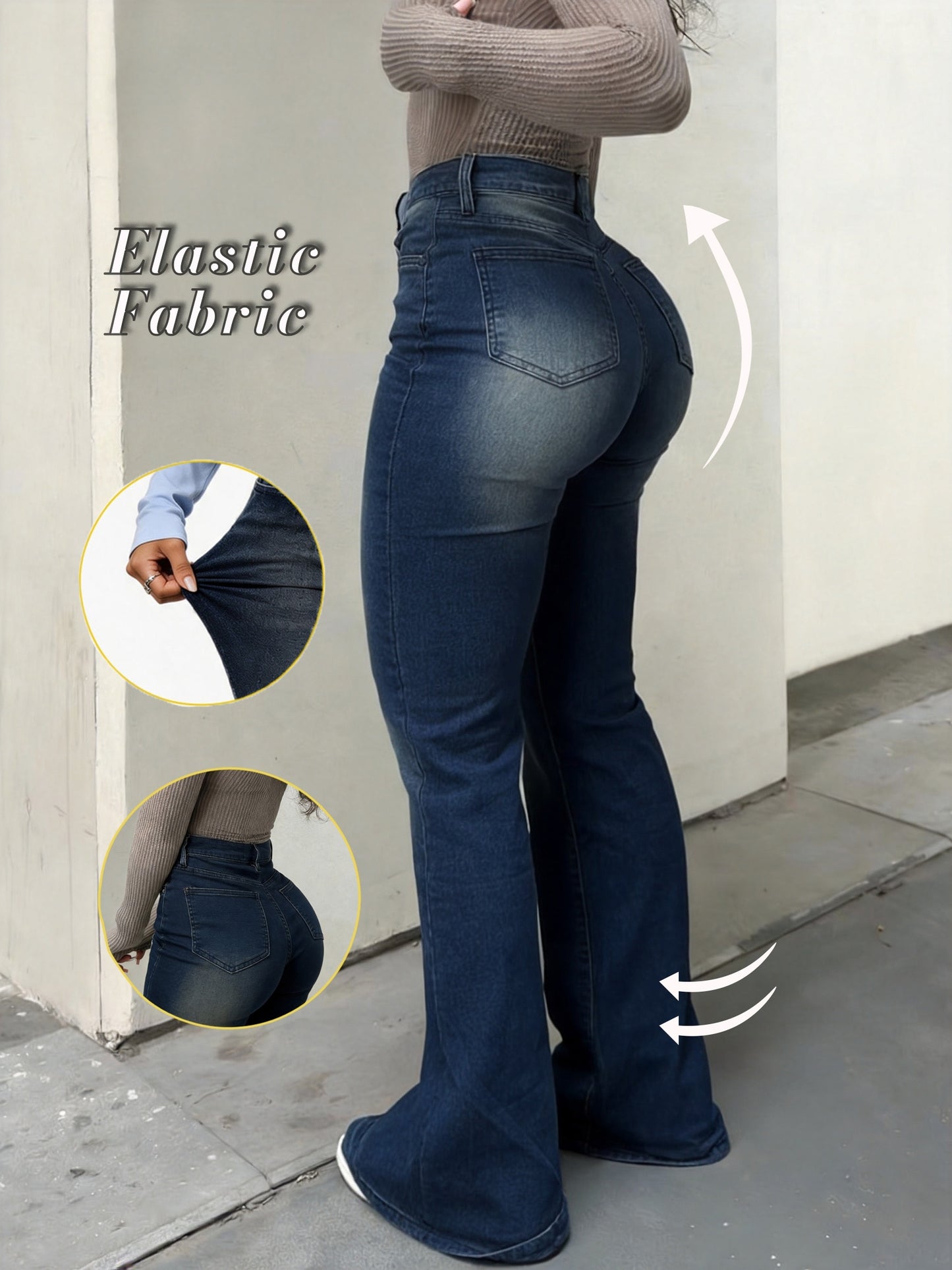 A Pair Of Plus-size Women'S Jeans, Flared Jeans, Slightly Stretchy, Lifts The Hips And Legs, Y2K Style, Fashionable, Casual And Elegant, Suitable For Various Occasions, Street Style, Evening Dates And Parties, Plus-size Jeans, Plus-size Denim.