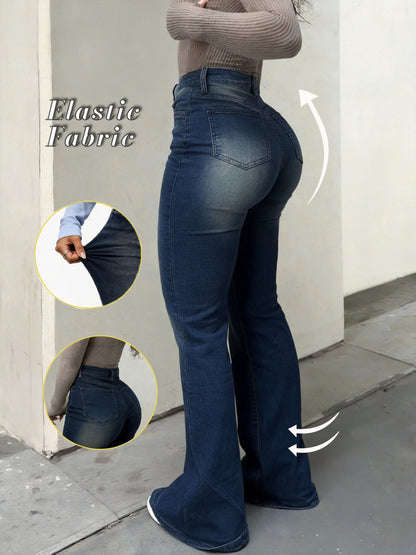 A Pair Of Plus-size Women'S Jeans, Flared Jeans, Slightly Stretchy, Lifts The Hips And Legs, Y2K Style, Fashionable, Casual And Elegant, Suitable For Various Occasions, Street Style, Evening Dates And Parties, Plus-size Jeans, Plus-size Denim.