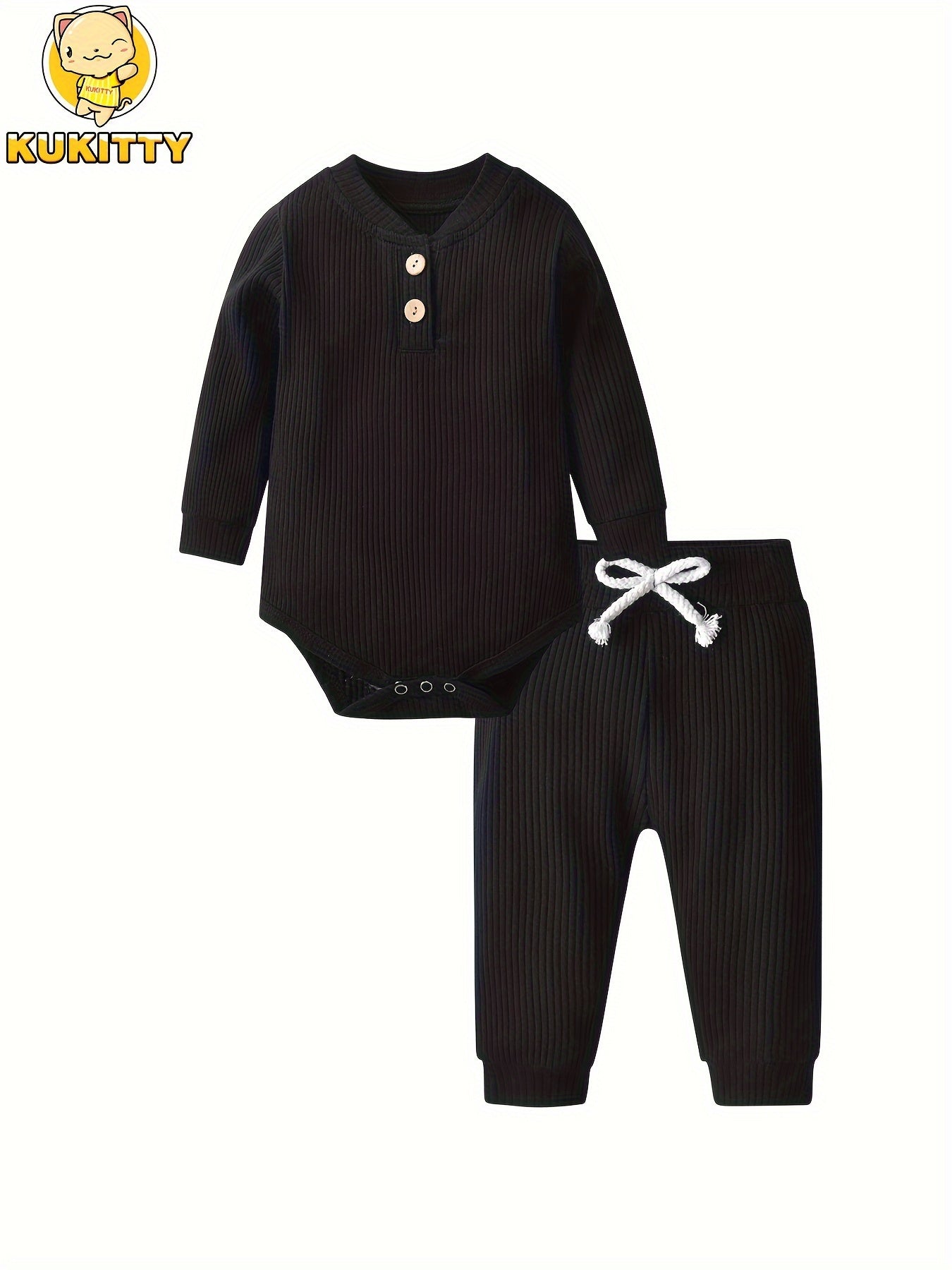 Kukitty Newborn Baby Boys Girls Clothes Unisex Long Sleeve Solid Color Ribbed Bodysuit And Pants Outfits Set, for Outdoor