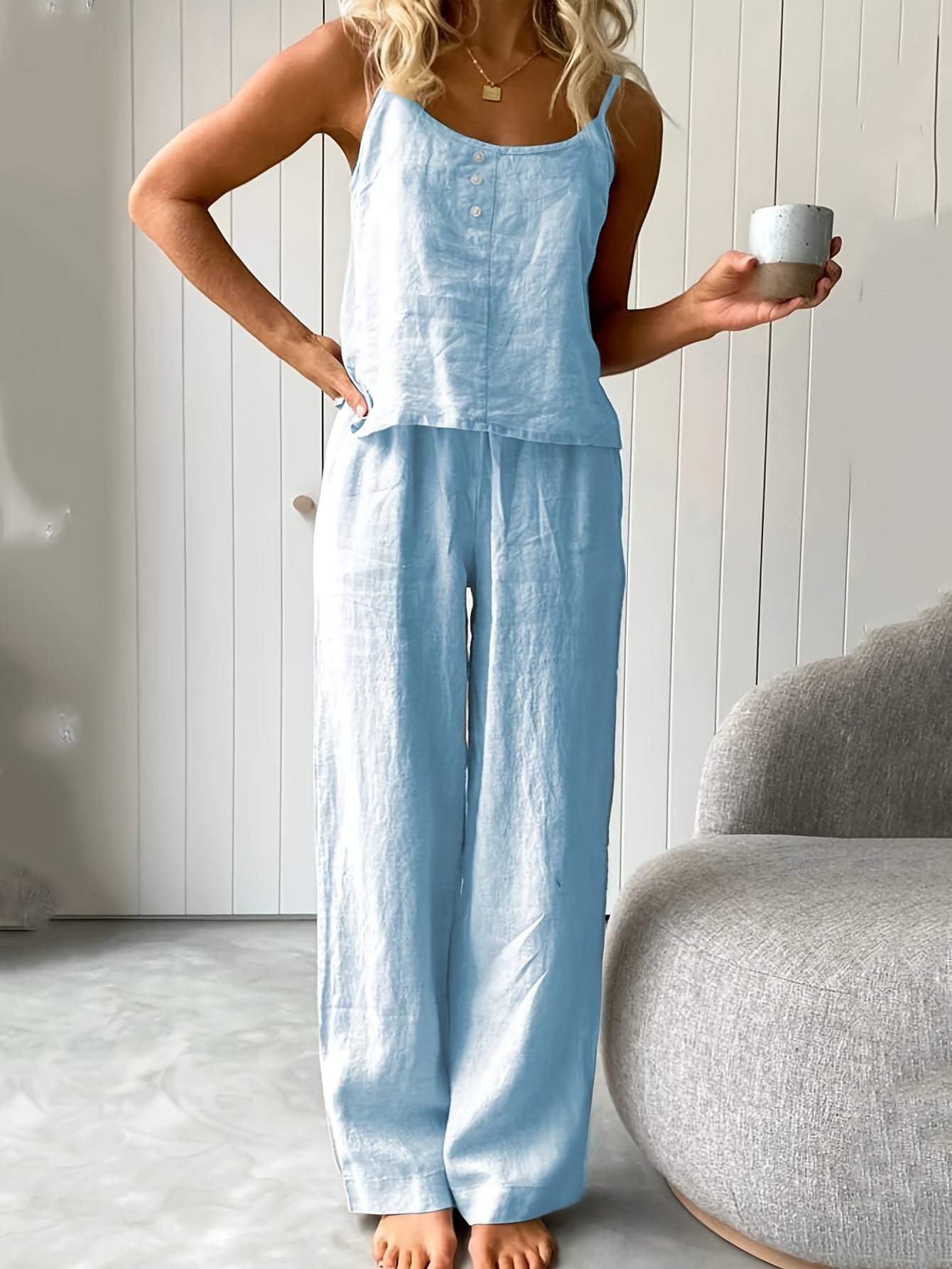 2pcs New Sleeveless Camisole Pants Two-piece Set, Loose And Fashionable Outerwear, Women's Fragrance Style