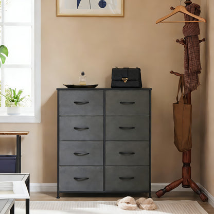8-drawer Chest | Sturdy Steel Frame Support, Anti-dumping Design, Suitable for Bedroom, Cloakroom, Corridor, Black and Gray, Oak Finish, Assembly Required, ≥3.2 Cubic Feet Storage Capacity