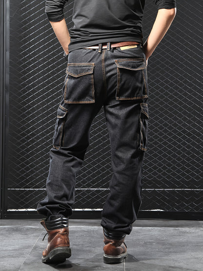 Men'S Outdoor Casual Motorcycle Workwear Multi- Denim Biker Cargo Jeans Trousers