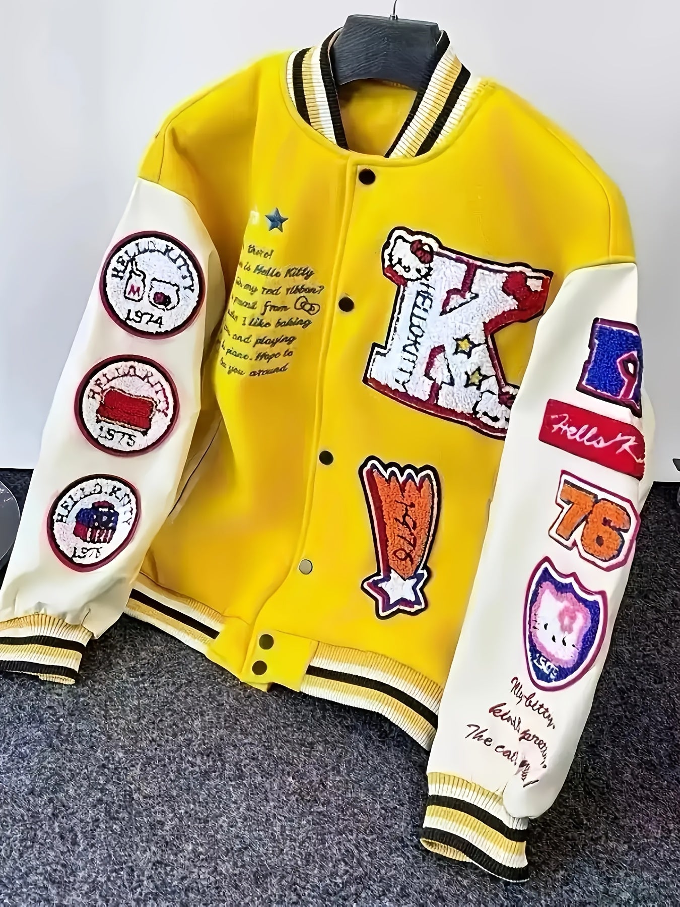 for sanrio Licensed Women'S Jacket Featuring Hello Kitty And Kuromi Patches - Lightweight Spring And Autumn Coat, Cute Anime Character Outerwear, Perfect For Parties And Everyday Wear - Iconic Brand Accessories (a Must-have For Sanrio Fans)