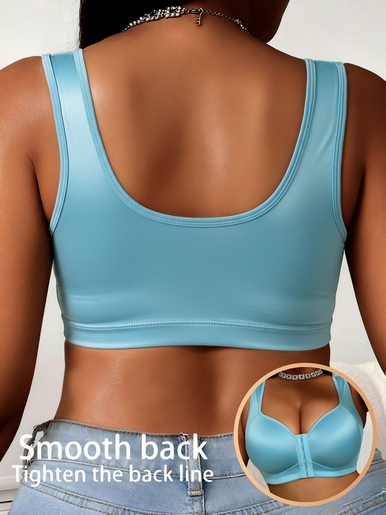 1pc Women'S Plus Size Bra Without Steel Rims, Satin Fabric, Smooth Fabric, Front Buckle Design With Strong Support, Suitable For Daily Wear And Formal Occasions - Full Cup Support, High Elasticity Material, High Support Enhancement