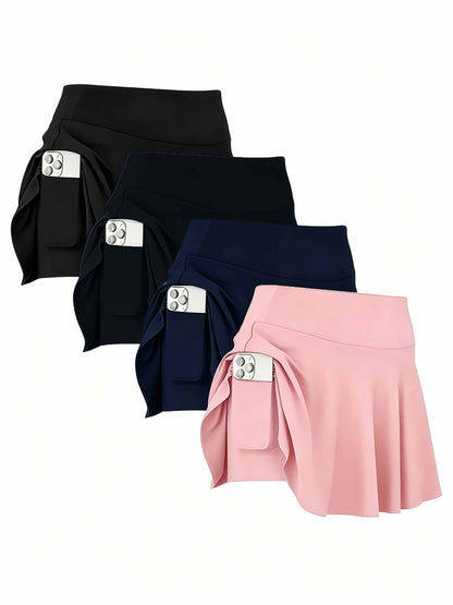4pcs Women's Athletic Skorts Fake 2pcs Skirt Pants Elegant High Waist Skirt Summer Korean Style with Pockets Breathable Slim Fit Yoga Skirt Built-in Shorts Anti-Exposure Running Fitness Tennis Sports Skirt Gift for Wife Family Friends