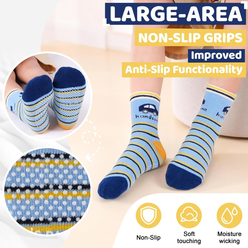 Kids' Assorted Non-Slip Crew Socks - 12/24-Pair Options