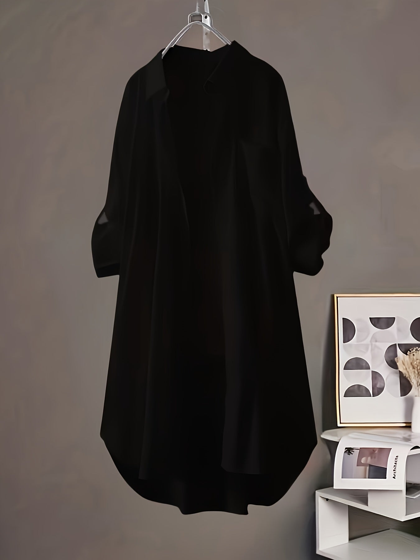 Plus Size, Plus Size Women's Solid Long Sleeve Shirt, Breathable Collar Button Blouse, Loose Fit Elegant Tops for Summer, 1XL-5XL