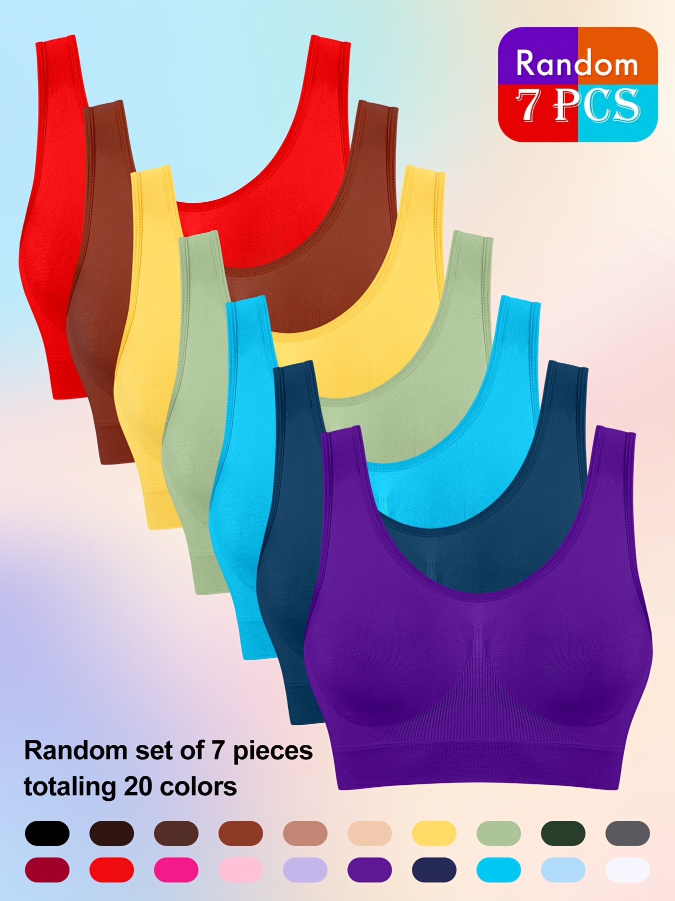 7 Random Color Seamless Women's Sports Bra, Comfortable Single-layer Sports Bra, Women's Yoga Vest Style Bra
