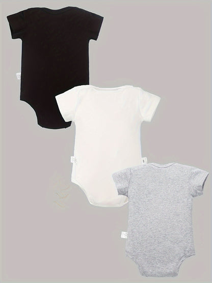 3pcs 100% Baby Onesies with Moon And Star Pattern Print And Playful Letter Print for And Napping. Soft And Casual Round Neck Baby Onesies, for Outdoor