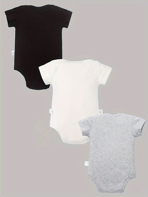 3pcs 100% Baby Onesies with Moon And Star Pattern Print And Playful Letter Print for And Napping. Soft And Casual Round Neck Baby Onesies, for Outdoor