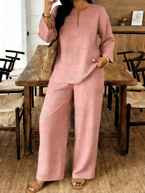 2pcs New European And American Casual Suit, Loose Fit for Daily Wear, Small V-Neck Top Paired with Casual Pants, Women's Outfit