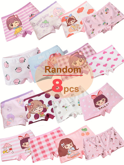 Vifine Random 8pcs Cute Cartoon Girl & Rabbit & Pony Print Briefs, Soft & Comfy Underwear Set, for All Season Wearing